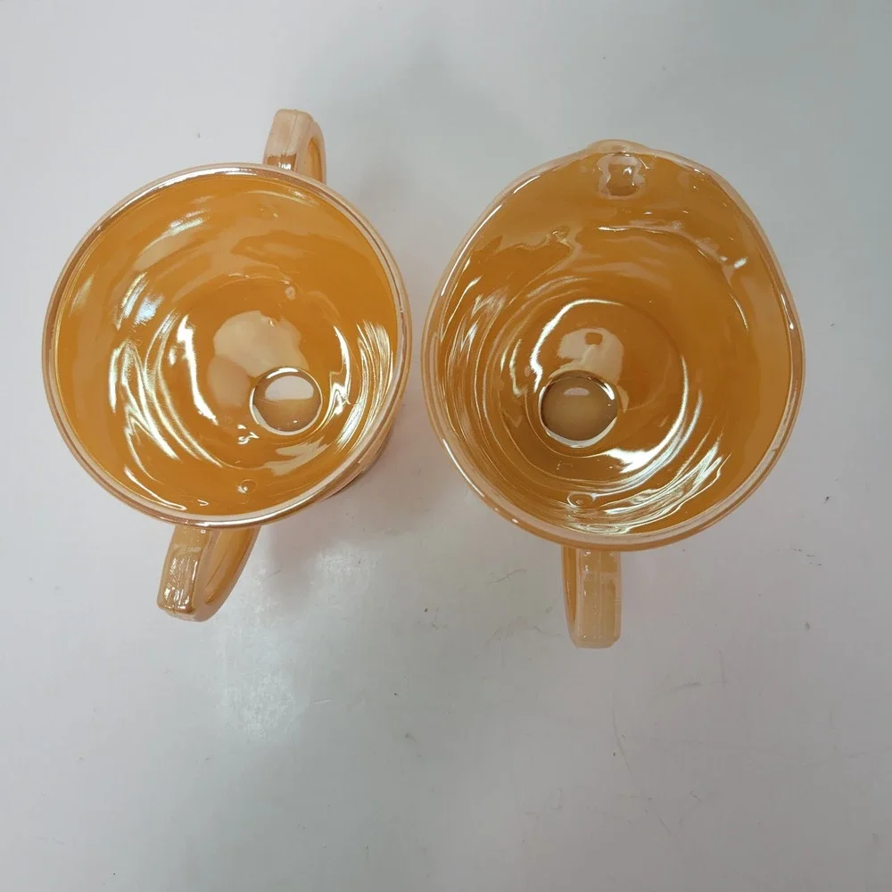 Vintage‎ Fire King Peach Lustre Creamer and Sugar Bowl Set Laurel Leaf